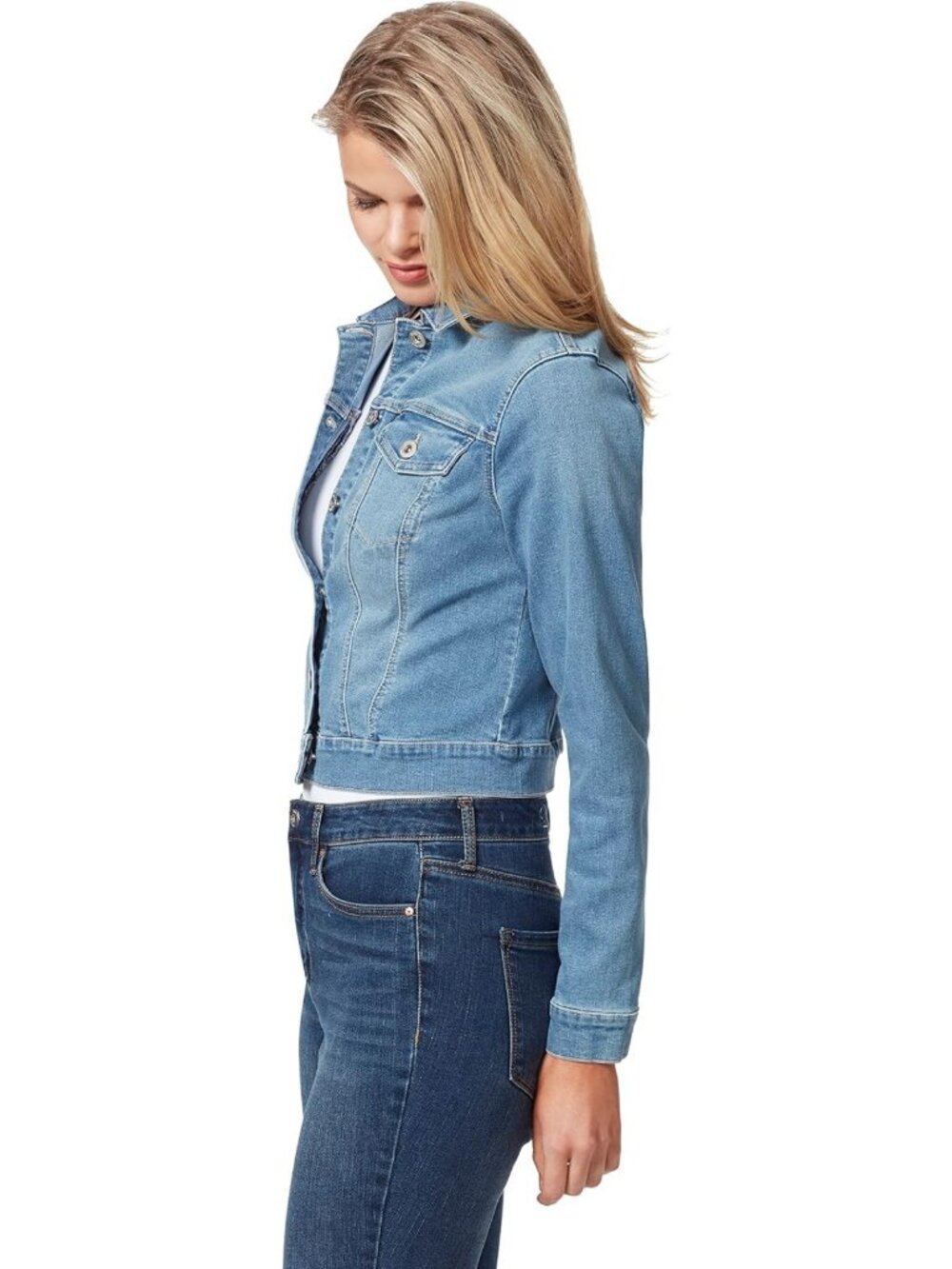 Feminine Fit Crop Jean Jacket for Women | Classic Style, Versatile & Trendy - Picture 3 of 4